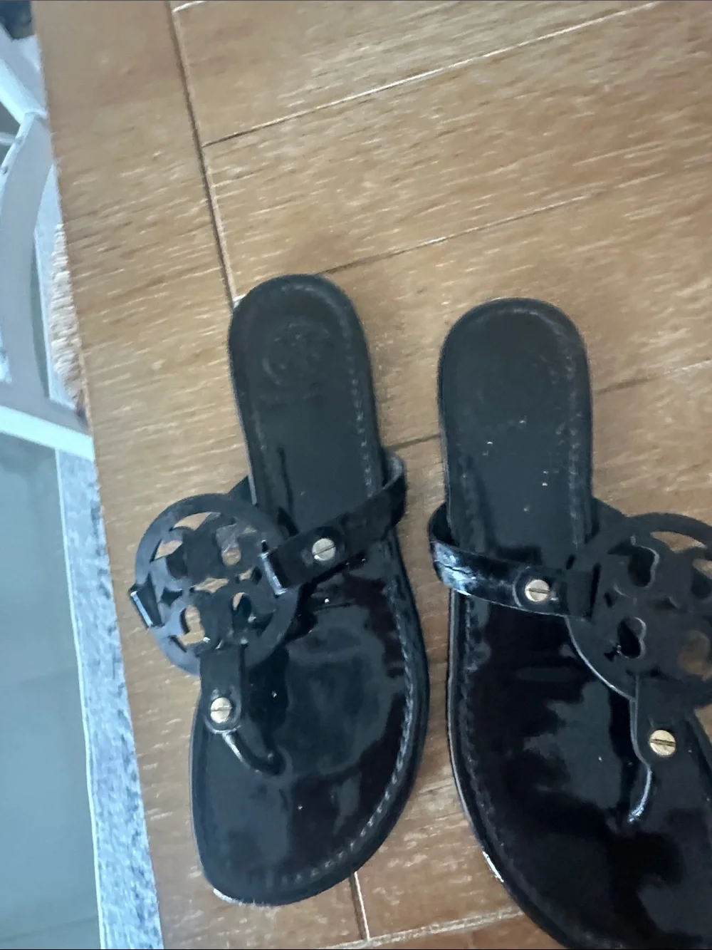 Tory Burch Black Patent Miller Logo Thong Sandals